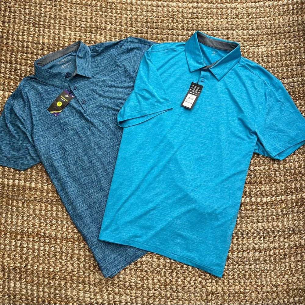 2 Item Combo New Member's Mark Performance Polo Shirt XXL 50 UPF Protection Blue